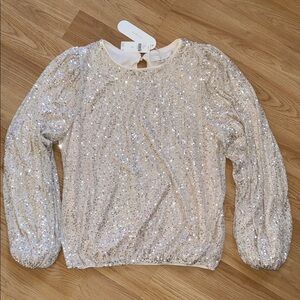 NWT Flat White Anthropologie Top Cream Tan Sequin Long Sleeve Medium Maximalism